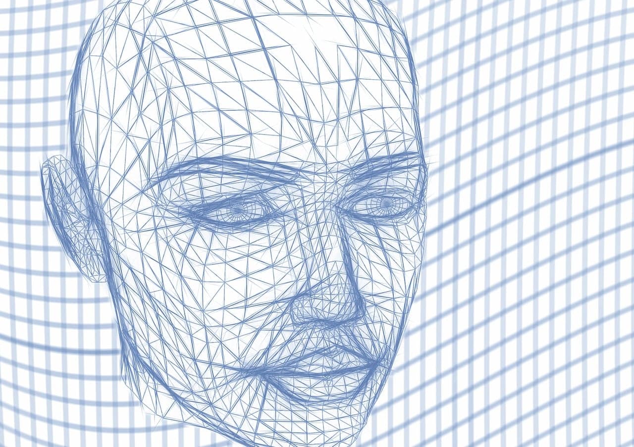 Drahtgittermodell eines menschlichen Kopfes als Sinnbild für künstliche Intelligenz